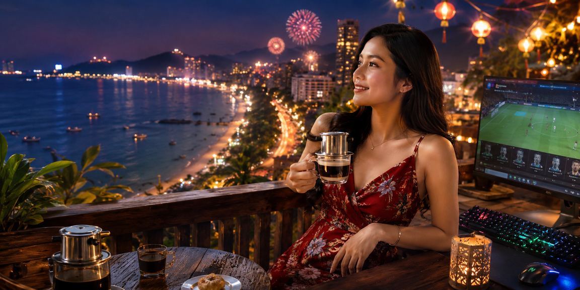 Người dùng tại Con Đảo vừa uống cà phê vừa theo dõi xổ số và esports trên điện thoại