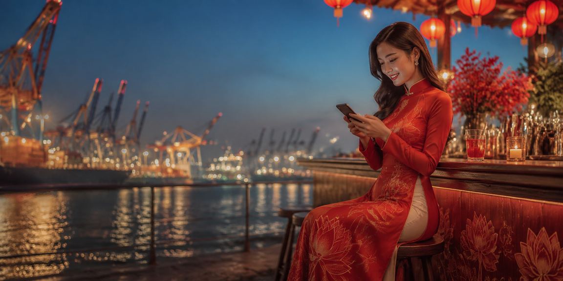 Người dùng Hải Phòng mặc áo dài xem xổ số và casino trên điện thoại di động